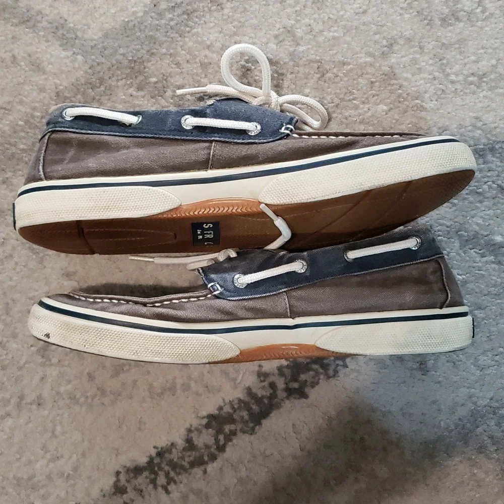 Sperry Top-Sider Men’s Blue and Dark Khaki Canvas Boat Shoes Lace Up Size 10.5M
